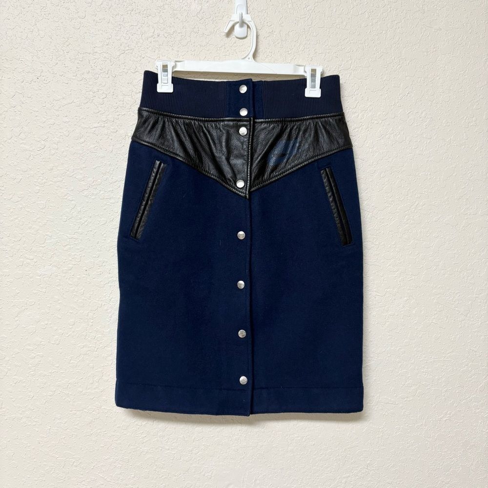 Nike Womens Sacai Windrunner Button Skirt Size S Wool Leather Navy Blue